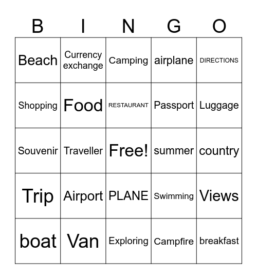 Travel Bingo Card