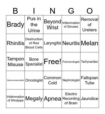 Health Science 1 Bingo Card