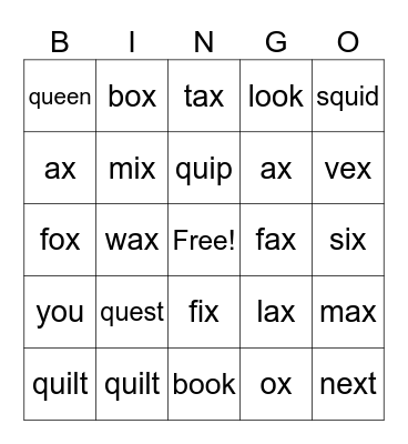 Lesson Bingo Card