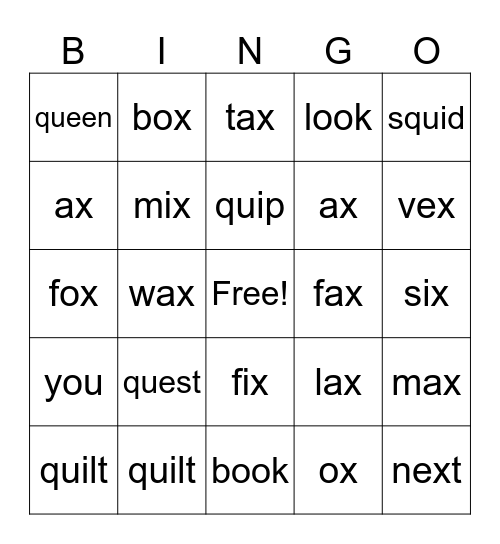 Lesson Bingo Card
