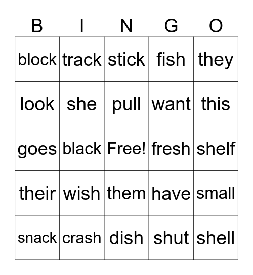 Consonant Digraphs and Heart Words Bingo Card