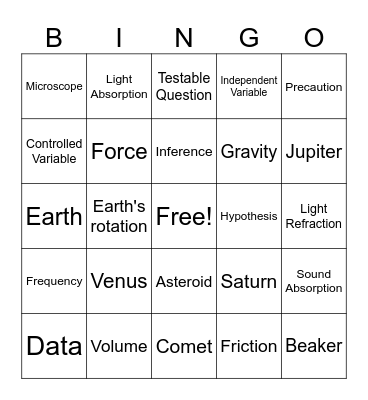 Science Review! Bingo Card