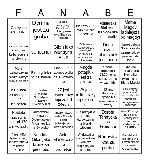 FANABERIE Bingo Card