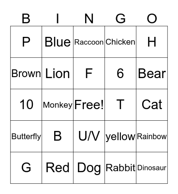 Alphabets, Numbers, and Colors Bingo Card