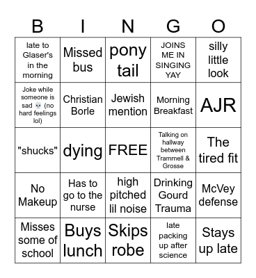 Hannah K Bingo Card