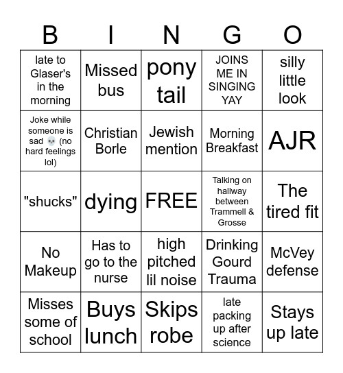 Hannah K Bingo Card