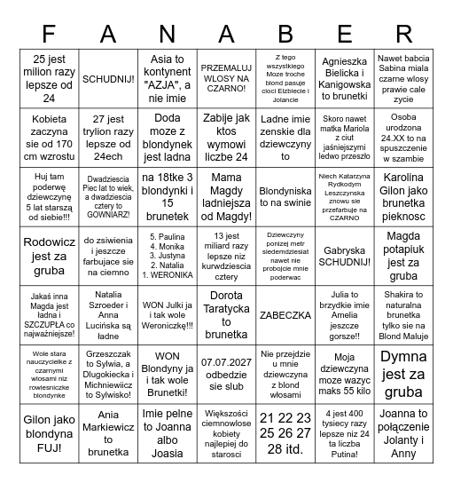 FANABERIE Bingo Card
