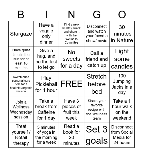 Hueman Wellness Bingo Card