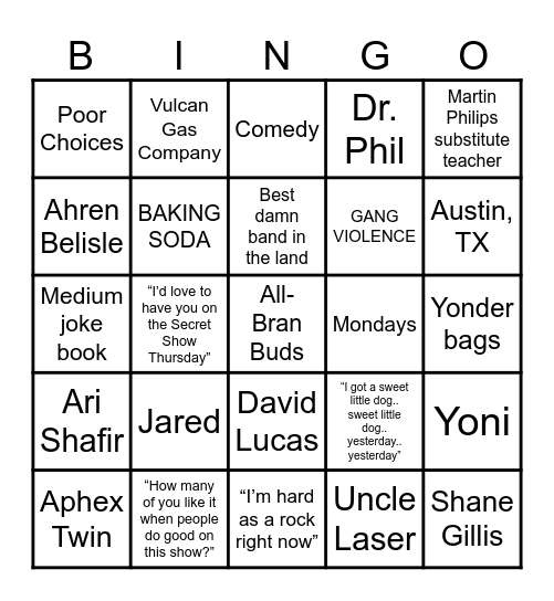 Kill Tony BINGO Card