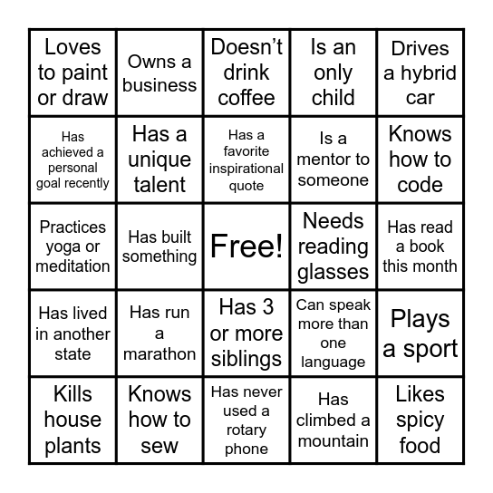 Human Bingo Card