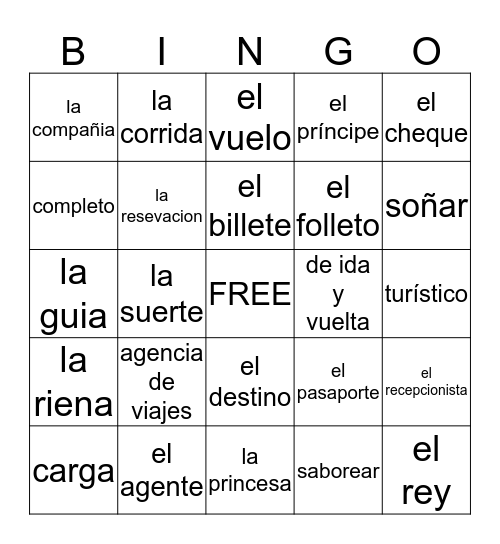 Español 2 8A Bingo Card