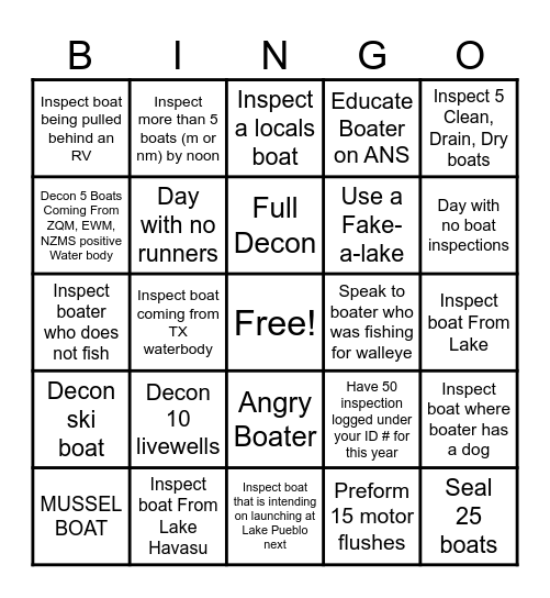 Boat Inspector Bingo Card