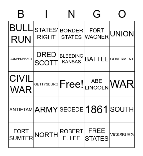 Civil War Bingo Card