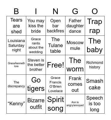 The wedding Bingo Card