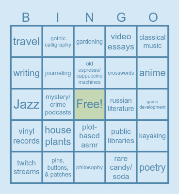How many likes and interests do we share? Bingo Card