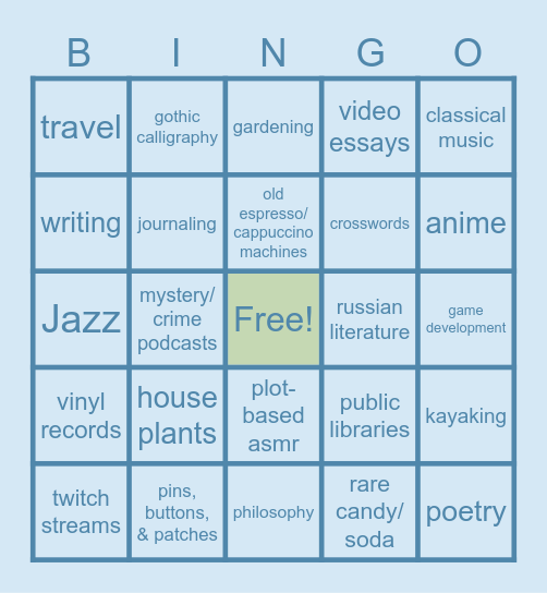 How many likes and interests do we share? Bingo Card
