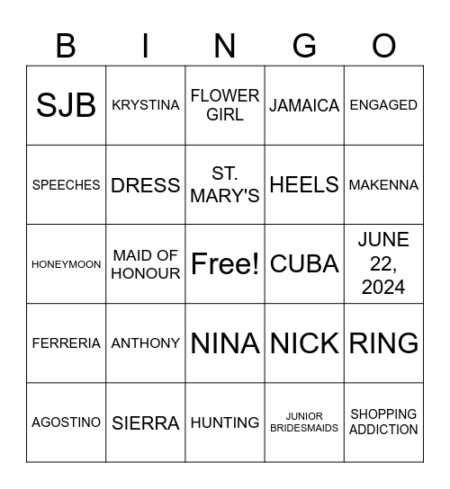 CLAUDIA'S BRIDAL SHOWER Bingo Card