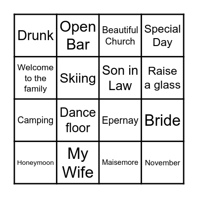 Alex and Amelia’s Wedding Bingo Card