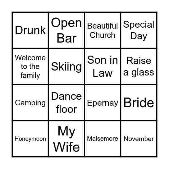 Alex and Amelia’s Wedding Bingo Card