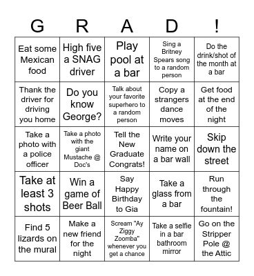 Graduation Bingo Card