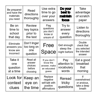 Testing Strategies Bingo Card