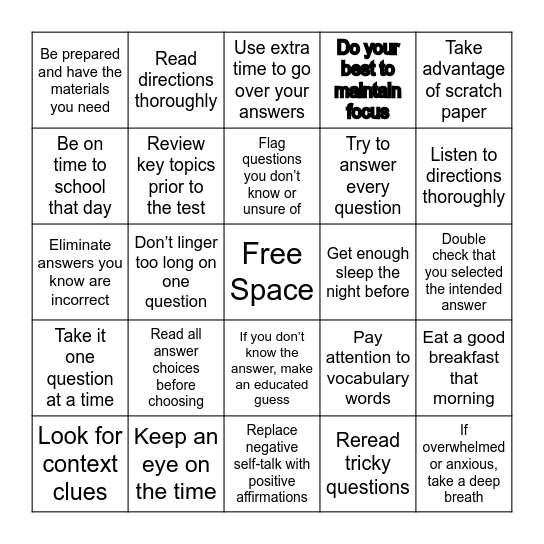 Testing Strategies Bingo Card