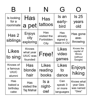 Gies Cohort Chats Bingo Card