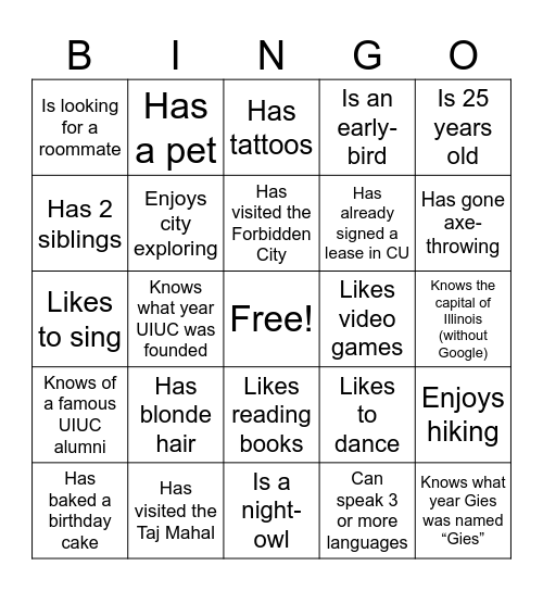 Gies Cohort Chats Bingo Card