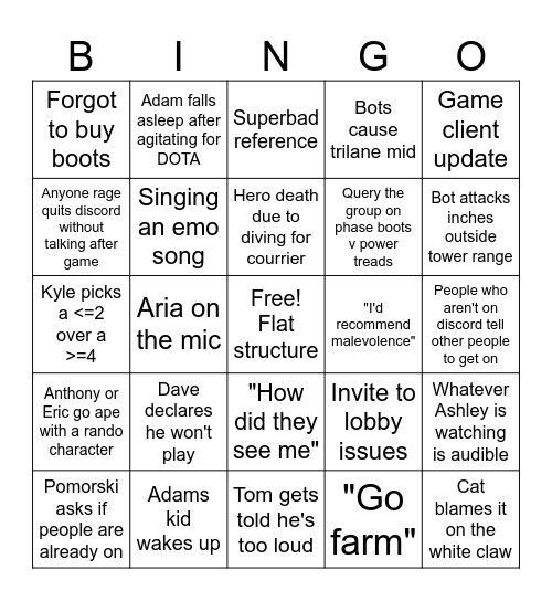 DOTA Bingo Card