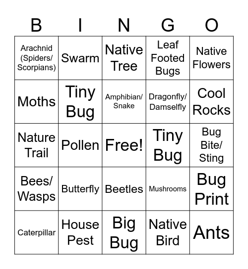 Bug Bingo Card