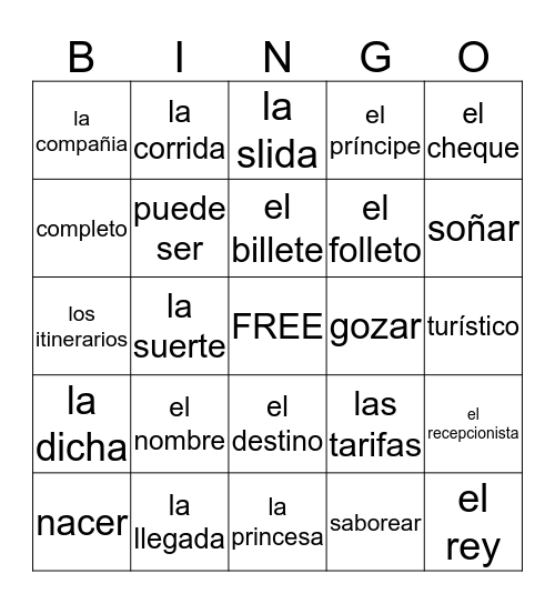 Español 2 8A Bingo Card