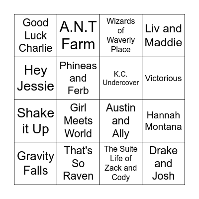 Disney Channel Theme Songs Bingo Card