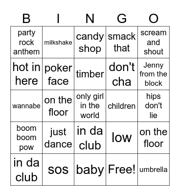 2000s songs Bingo Card