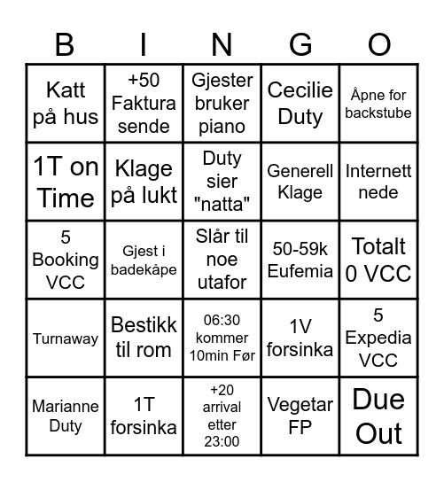 ______ Bingo Card