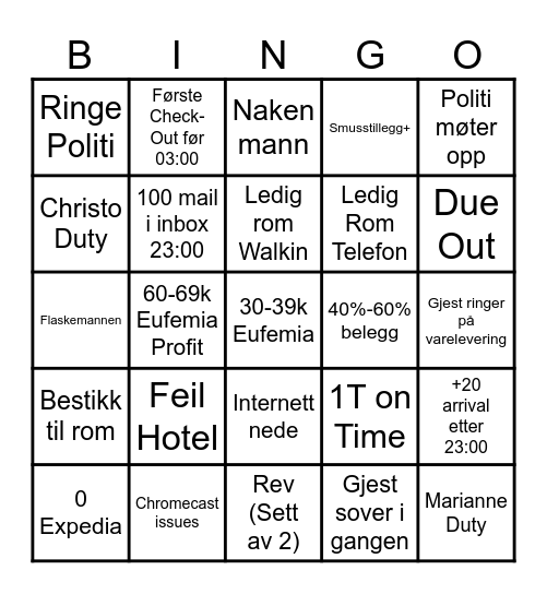 ______ Bingo Card