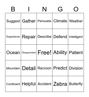 Untitled Bingo Card