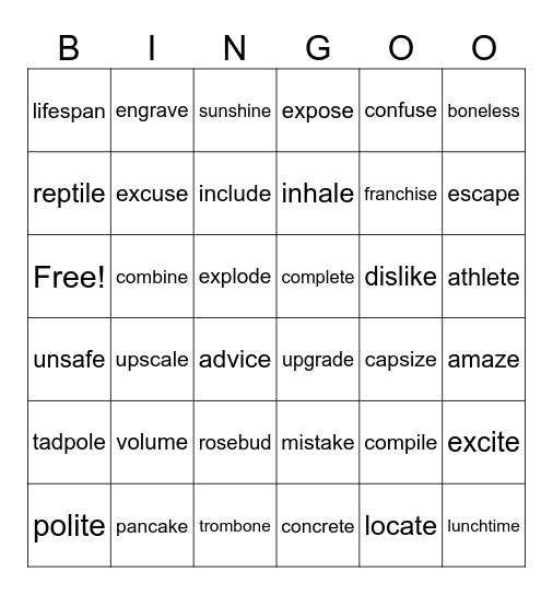 2 Syllable VCe Bingo Card