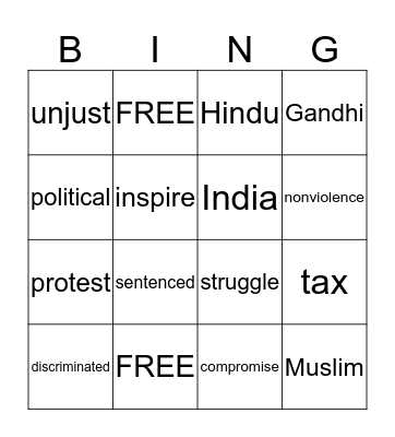 Ganhdi Bingo Card