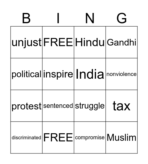 Ganhdi Bingo Card