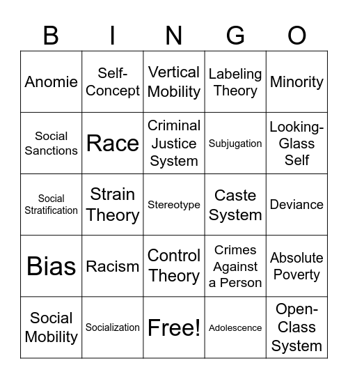 Unit 3 & 4 Vocabulary Bingo Card