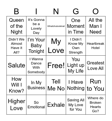 WHITNEY Bingo Card