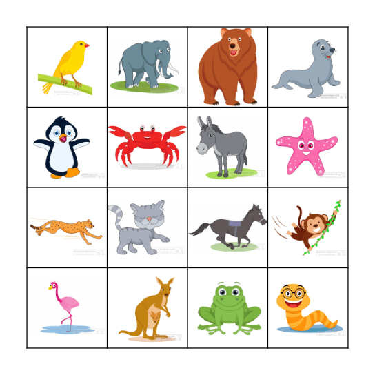Animal Movement Bingo Card