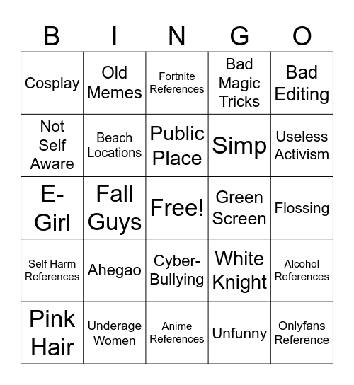 TikTok Cringe Bingo Card