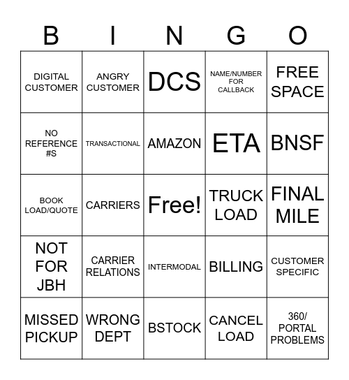 PHONE CALL BINGO Card