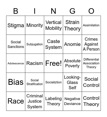 Unit 3 & 4 Vocabulary Bingo Card