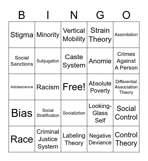 Unit 3 & 4 Vocabulary Bingo Card
