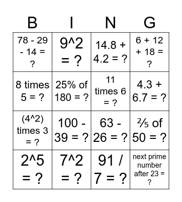 Connect 5! Bingo Card