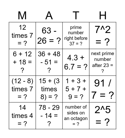 Connect 4! Bingo Card