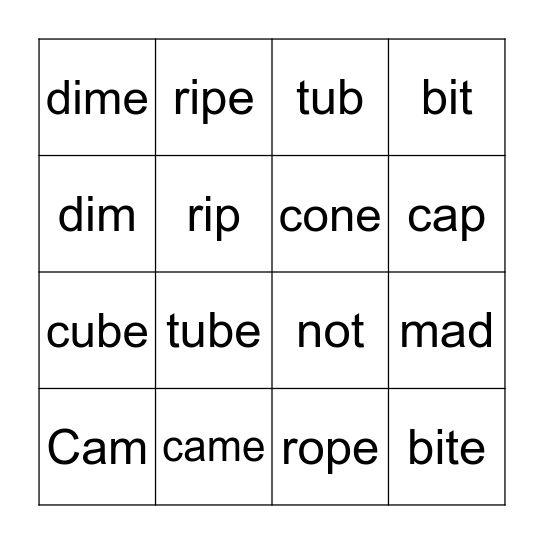 cvc vs cvce Bingo Card