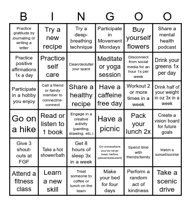 Mental Health Matters Bingo Card